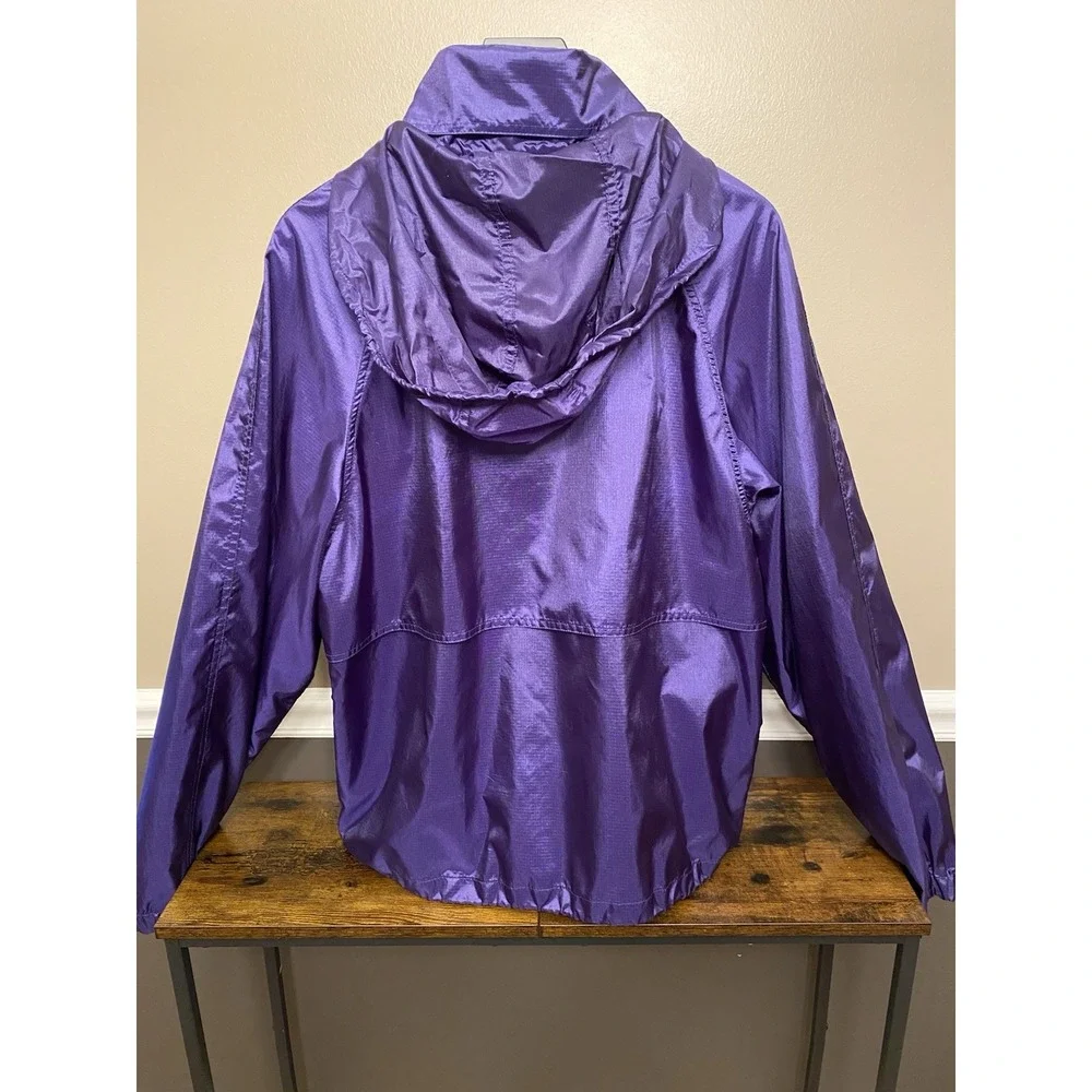 Vintage Eddie Bauer Rain Jacket Mens Large Purple Vented Nylon Zip Packable Hood